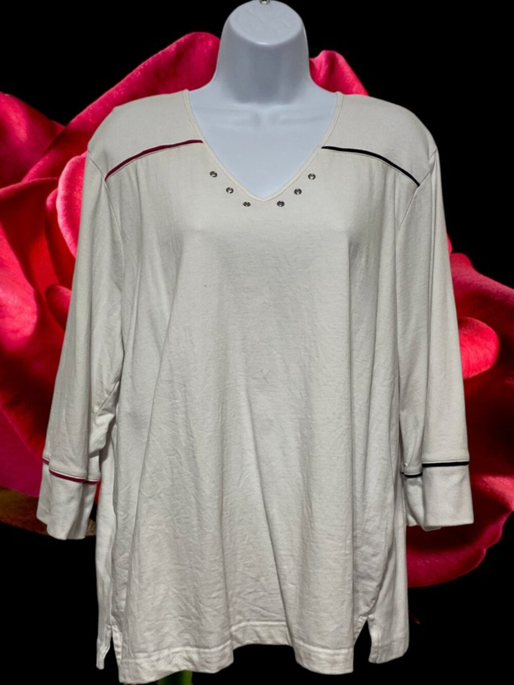 Christopher & Banks-Women's Plus Size 2X Pullover Top Half Sleeve V-Neck-Cotton